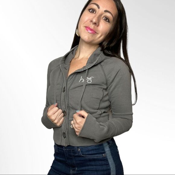 Hollister Y2K Gray Crop Hoodie sweatshirt Jacket women's size Small - Picture 1 of 9